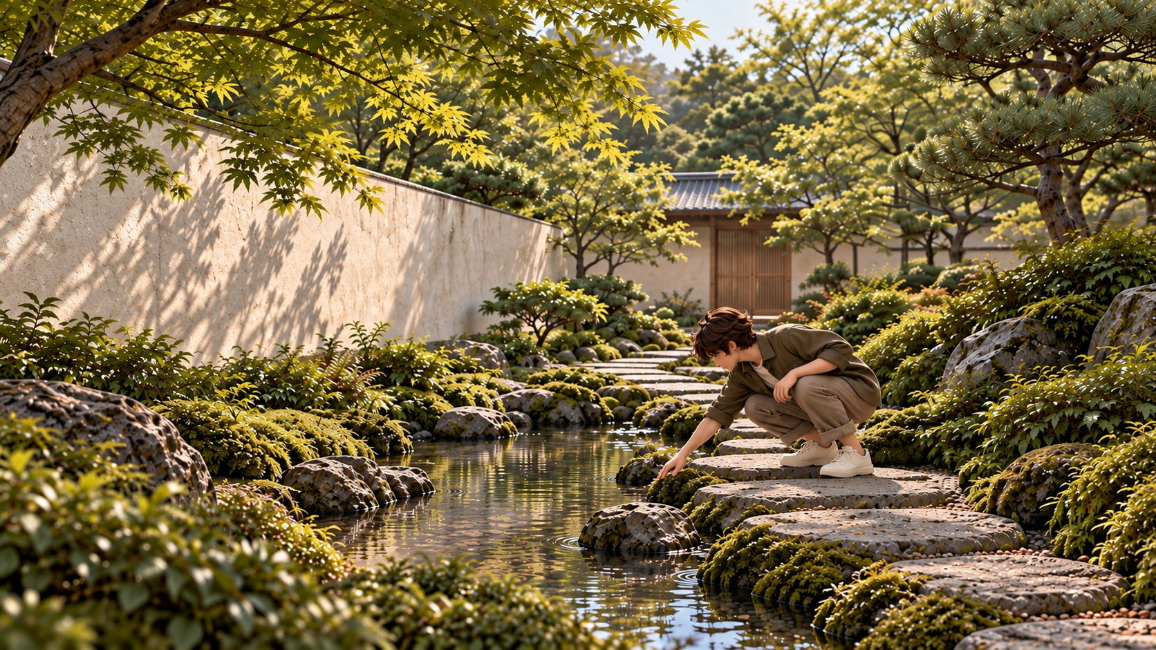 Haru looking toward the stream